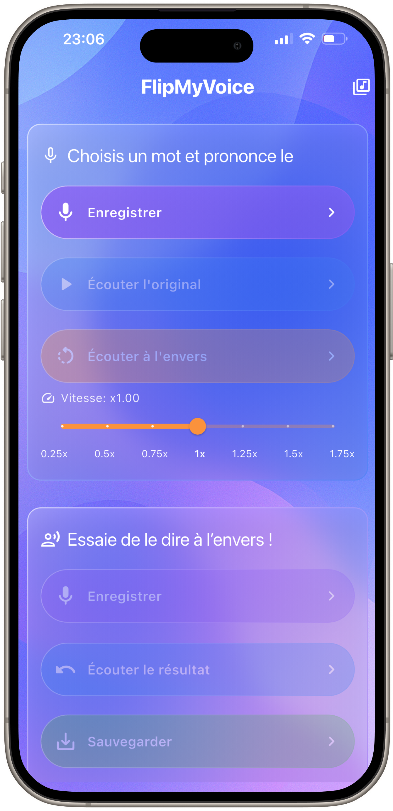 Aperçu de l’application FlipMyVoice